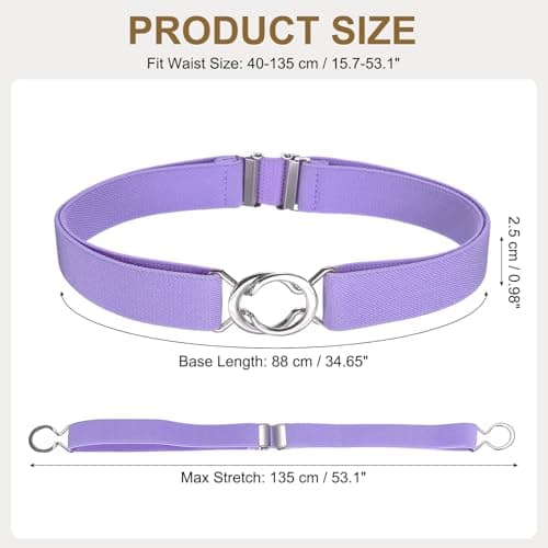 sourcing map Women Stretchy Waist Belt with Flat Buckle, Light Purple — view 2