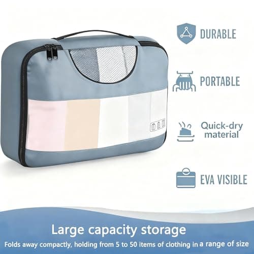 Travel Packing Cubes, 6-Piece Packing Organisers Set with Clear EVA Windows, Suitcase Organiser Bag for Backpack Carry On Luggage, Hanging Toiletry Bag with Pocket, Travel Cubes Organizer(Grey-Blue) — view 2