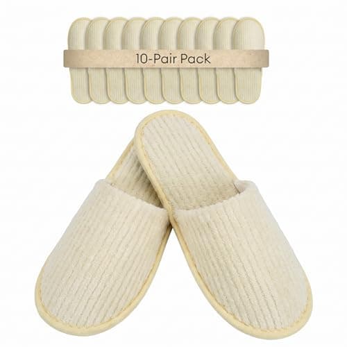 10 Pairs Hotel Spa Slippers Closed Toe, Disposable Coral Velvet Travel Slippers for Guests, Non-Slip Spa Slipperss with Thick 9mm Soles for Spa, Parties, Swimming Pools, and Travel Use(Yellow)