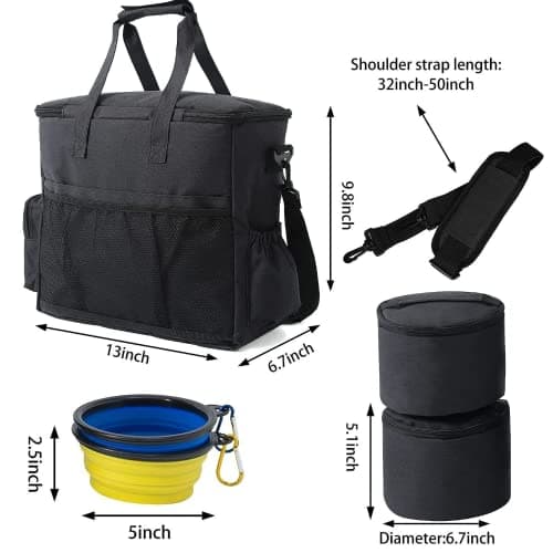 Dog Travel Bag Pet Multi-Use Dog Outdoor Bag with Locking Safety Zippers, Food and Accessory Overnight Black Carrier Bag for Traveling For Dogs, Cats & Pets Includes Bowls, Matt & Shoulder Strap — view 3