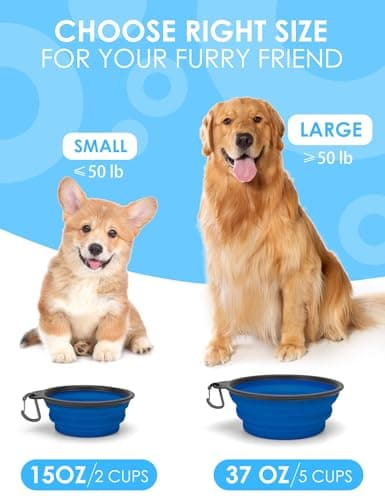 Heouvo Collapsible Dog Bowls with Bottle Carrier, 2 Pack Travel Dog Water Bowl with Upgraded Carabiner, One-piece Molded Rim No Fall Off or Crack (Gray/Navy Blue, Large(Pack of 2)) — view 5