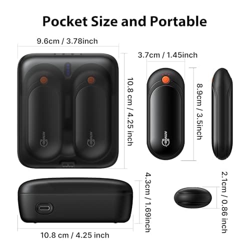 J-BRAUV Electric Hand Warmers Rechargeable 2 Pack, 2000mAh Reusable Hand Warmers with Charging Case 10000mAh, 5 Levels Heat Double Sided USB C Hand Warmer Up to 24H Heating, Golf Gifts for Men Women — view 3