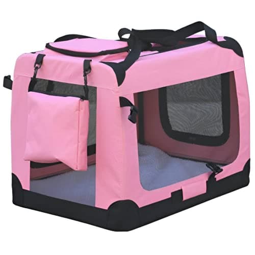 HugglePets Foldable Fabric Pet Crate Carrier - Pink (Small 50 x 34cm) Lightweight & Ventilated Double Door Carrier for Dogs & Cats with Sheepskin Mat. Ideal for Home & Travel. — view 4