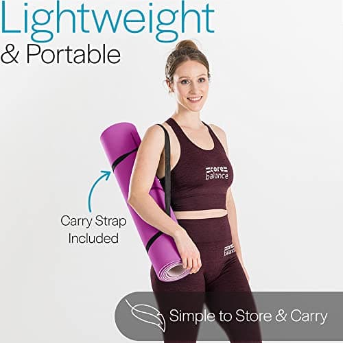 Core Balance TPE Yoga Mat with Alignment Lines 6mm Non Slip Foam Exercise Fitness with Travel Strap (Purple) — view 5