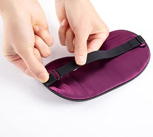 Eye Mask for Sleeping Adjustable Elastic Strap Sleep Mask Blackout Silk Sleep Eye Masks for Women and Men Soft Blindfolds 2 Pack Black Purple — view 6