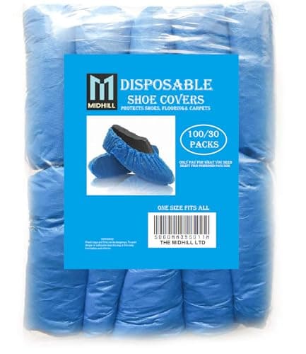 MIDHILL 30x BLUE DISPOSABLE STANDARD SHOE COVERS FOR CLEANING OVER SHOE PROTECT CARPETS 3.5g PAIRS ONE SIZE FITS ALL (30) — view 2
