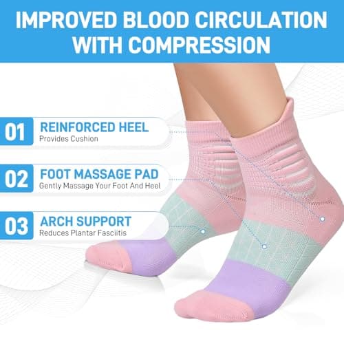 IRAMY Compression Ankle Support Socks Women Running Wicking Cushioned Athletic Plantar Fasciitis Relief 3 Pairs (Pink+Purple+Green M) — view 4