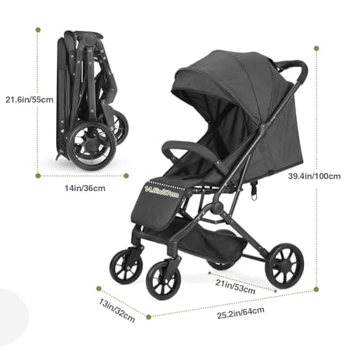 Convenience Baby Stroller – Lightweight & Compact Travel Umbrella Stroller, Quick One-Hand Fold, Lockable Rear Wheels, Adjustable Canopy, 5-Point Safety Harness & Shopping Basket (Black) — view 3