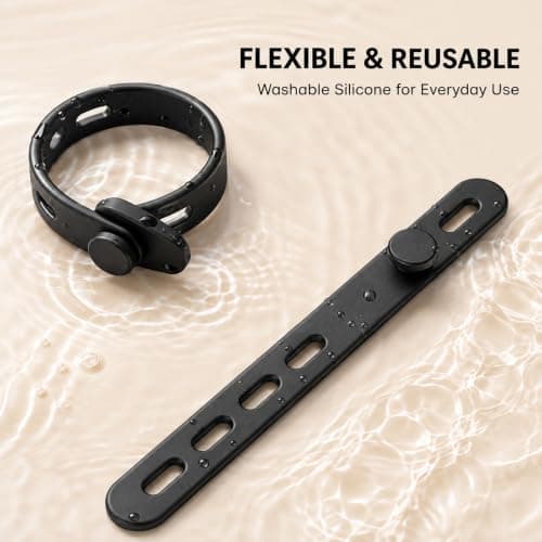 Silicone Cable Ties, Black Adjustable Wire Organisers, Reusable, 10 Pack — view 6