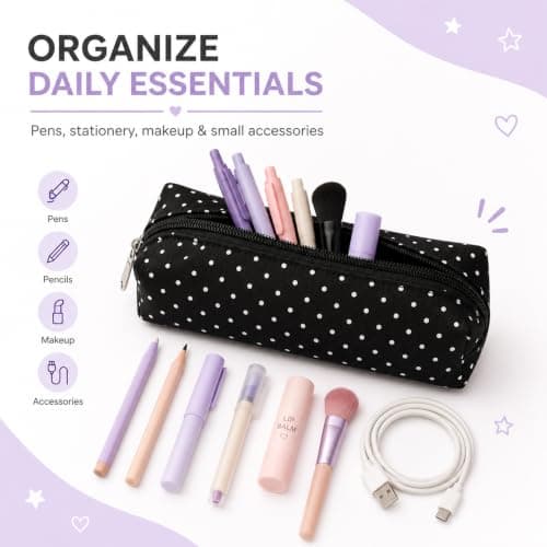 Cute Polka Dot Pencil Case, Zipper Pen Pouch for Office & Travel (Burgundy) — view 4