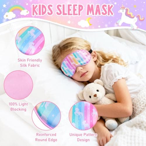 2 Pack Kids Eye Mask for Sleeping, Cute Mermaid & Unicorn Silk Eye Mask, Adjustable Strap Soft Sleep Mask for Girls, Light-Blocking Blindfold for Home Travel Nap Party — view 3