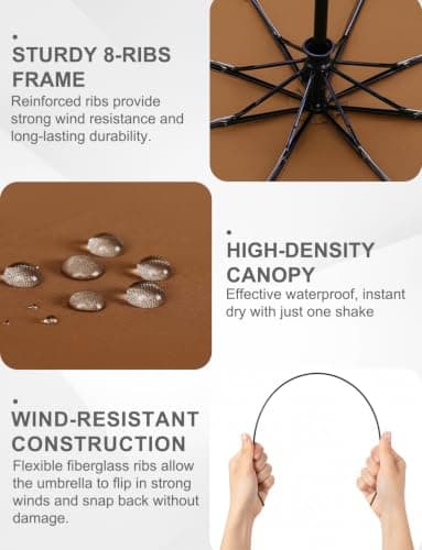 RusuiQinsan Compact Umbrella, Windproof Strong, Folding Travel Umberella, Pocket Sun Umbrella for Men & Women(Brown) — view 4