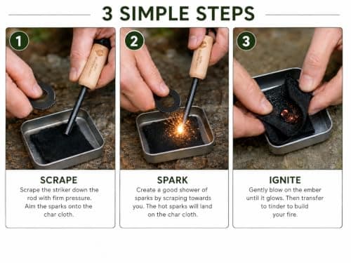 Flint and Steel Fire Starter Kit - Bushcraft Ferro Rod & Striker — view 3