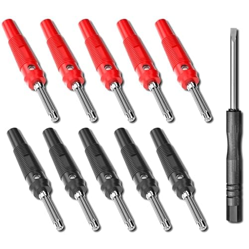 Cleqee 4mm Banana Plugs Stackable Screw Type Solderless 10PCS Red&Black