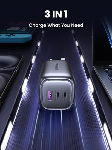 UGREEN USB C Plug 65W Nexode Foldable GaN Fast Charger 3-Port Charger — view 4