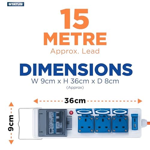 Status 5-in-1 15M Main Unit, 3 Sockets, USB-A & USB-C Ports, 25A RCD, 16A Circuit Breaker, IP44 Weatherproof – Ideal for Camping, Caravans, Motorhomes & Construction Sites (15M16APSU1PK3) — view 2