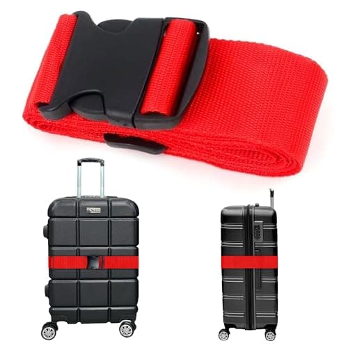 SG Traders Adjustable Luggage Strap, Heavy Duty Suitcase Strap – TSA Approved Belt, Durable Travel Accessories, Colorful Luggage Straps for Suitcases, Anti-Theft Bag Strap, Compression Belt - Red