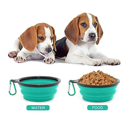Collapsible Dog Bowl,Collapsible Dog Water Bowls for Cats Dogs, Portable Pet Feeding Watering Dish,Portable Dog Water Food Bowl with Carabiner (Small(350ML), light green) — view 4