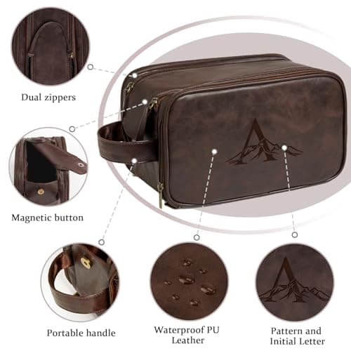 Janhavi Travel Toiletry Bag For Mens PU Leather Engraved Initials (Brown — view 4