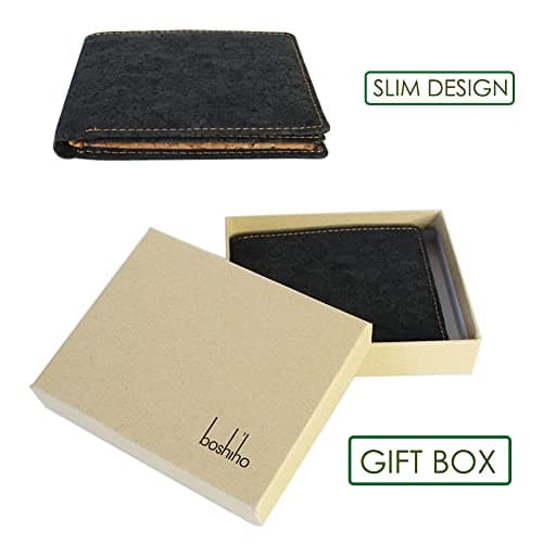 Boshiho RFID Blocking Wallet, Eco-Friendly Cork Slim Bifold Credit Card Holder Gift for Men & Women (0114-black) — view 6