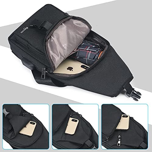flintronic Sling Bag, Anti-Theft Chest Bag Small Shoulder Bag, Men's Rucksack with USB Charging Port & Reflective Strip, Crossbody Backpack for Outdoor Hiking and Traveling - USB Cable Included — view 4