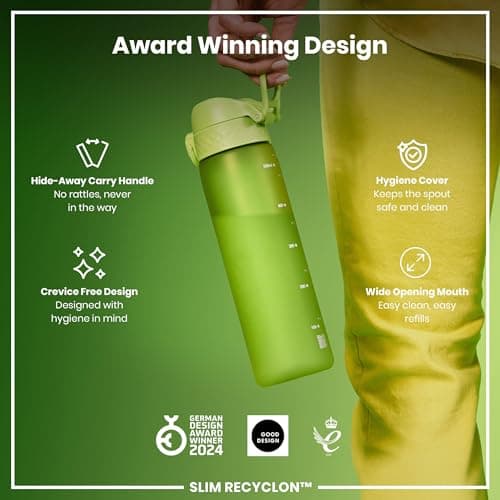 Ion8 Water Bottle, 500 ml/18 oz, Leak Proof, Easy to Open, Secure Lock, Dishwasher Safe, BPA Free, Hygienic Flip Cover, Carry Handle, Fits Cup Holders, Easy Clean, Carbon Neutral, Green — view 6