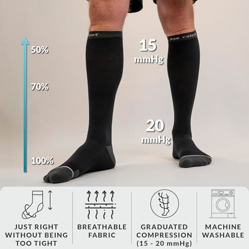 360 RELIEF 1 Pair Compression Socks for Women Men 15-20 mmHg, Circulation Travel Flight Socks Ideal for Swollen Legs, DVT, Varicose Veins, Running, Athletic, Cycling, Gym, L/XL, Grey + Laundry Bag — view 2
