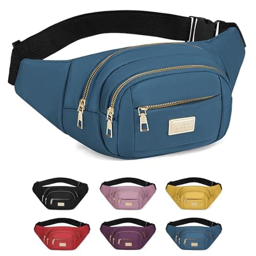 ADUDVLO Bumbags for Ladies Women Men Lightweight Adjustable Bum Bag Fanny Pack with 4 Zipper Pockets,Fashionable Waist Pack for Travel, Running, Hiking, Cycling (Blue)
