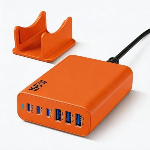Charging Station 6 Ports Fast Charger, 165W USB-C Charger Fast Charging Plug, PD Power GaN Charger Compatible with iPhone 17/16/15 Pro, iPad, Laptops, Galaxy – Ideal for Home & Travel (Orange)