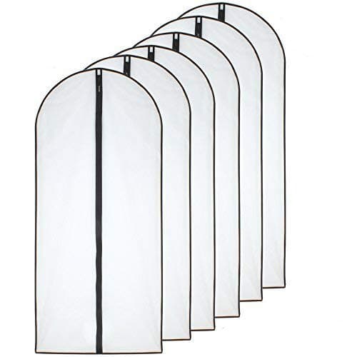 HomeClean Moth Proof Garment Bags 60 x 153cm(24'' x 60'') Black Side Breathable Clear Full Zipper Bags for The Much Longer Wedding Evening Dress Clothes(Pack of 6)
