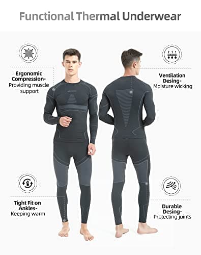 NOOYME Men's Thermals Base Layers Ski Compression Top & Bottoms Set — view 2