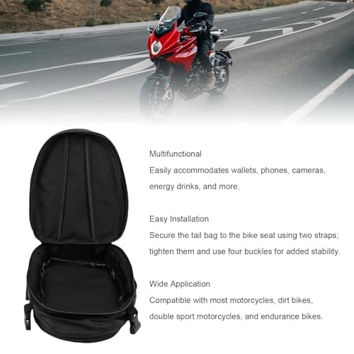 Oreilet Motorcycle Tail Bag, Expandable Motorbike Rear Seat Luggage Bag, Travel Rack Storage Top Box Helmet Handbag Rear Seat Trunk Gear for Street Bikes Off Road Bikes — view 2