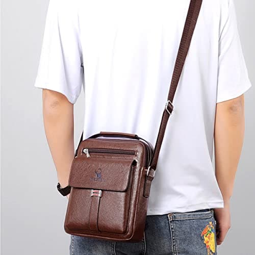 A-QMZL Men's Shoulder Bag Messenger Bag PU Leather Business Travel Crossbody Pack Satchel Side Bag Casual Handbags men's bag for Working HikingTraveling Daily Use (dark brown) — view 3
