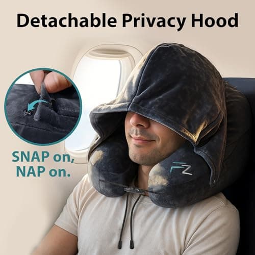 FLOWZOOM AIR Travel Neck Pillow for Airplane Inflatable Hooded Black Size L — view 5