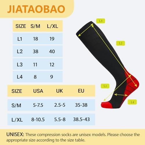 JIATAOBAO Compression Socks for Men & Women 20-30 mmHg Medical Grade – Graduated Support for Running, Travel, Nursing & Pregnancy Boost Circulation, Reduce Swelling, Anti-Slip Design (red, L/XL) — view 2