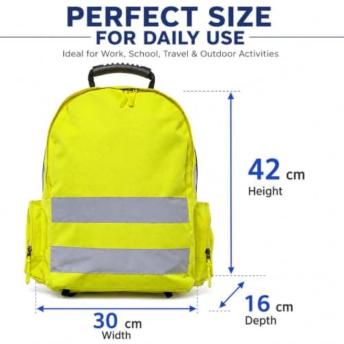 High Visibility Reflective Safety Backpack – Hi Vis Rucksack with Reflective Strips,Waterproof Lightweight & Durable – Ideal for Work, Cycling, School, Outdoor Use (Yellow With Stripes) — view 4