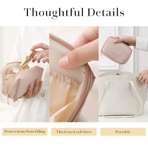 Small Cosmetic Bag PU Leather Travel Makeup Organizer, Zipper Pouch, Pink — view 3