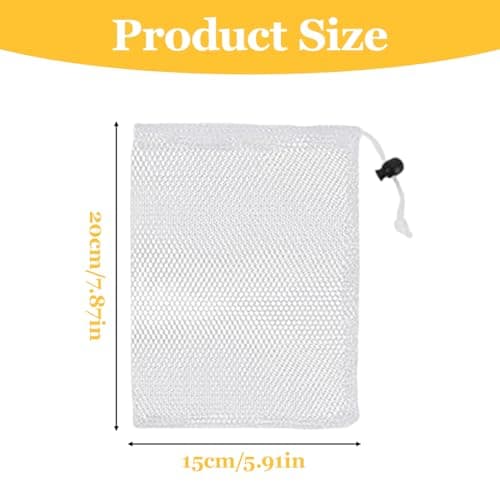 Small Mesh Drawstring Bags 20×15 cm Polyester Mesh Bags with Cord Lock Mini Net Bag for Travel Volleyball Swimming Pool Kitchen Golf Jewelry Toys Gifts (White & Black, 6 PCS) — view 2