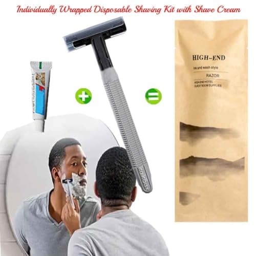 10Pack Luxury Individually Wrapped Eco-Friendly Travel Hotel Disposable Razors Kit With Shave Cream; SPA Sauna Body Razor Set; Multifunction Manual Shaving Razor for Hotel,Travel, Daily Use — view 3