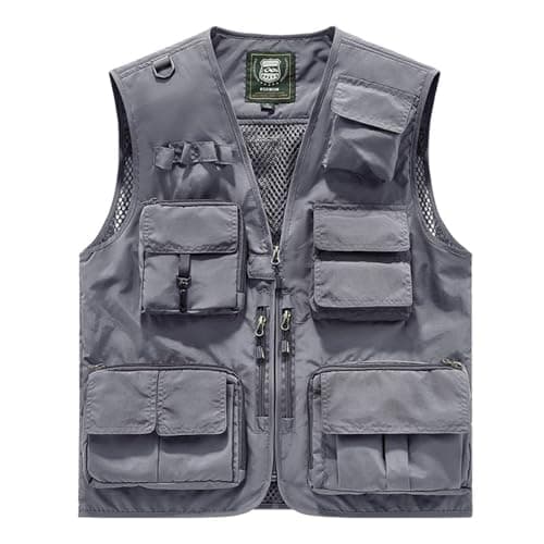 Men’s Utimen’s Utility Giletlity Gile Cargo Vests with Multi Pockets Outdoor Lightweight Travel Security Vest Plus Size Sleeveless Zip up Jackets for Tool Work Fishing Hiking