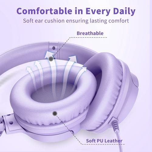 Headphones Wired with Microphone, 3.5mm Corded Headphone for School, Purple — view 6