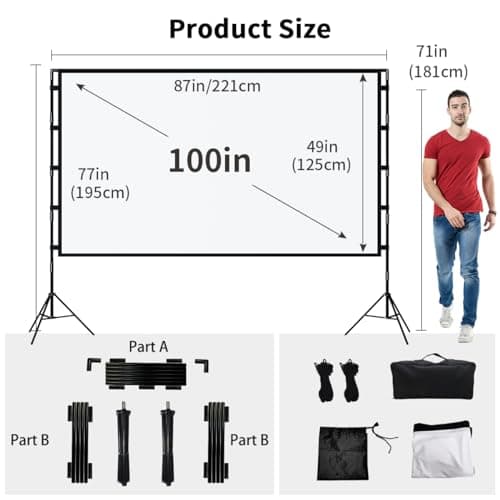 Projector Screen and Stand,Towond 100 inch Indoor Projection Screen Portable Outdoor Projection Screen 16:9 4K HD Rear Front Movie Screen with Carry Bag for Home Theatre and Backyard Cinema Nights — view 3