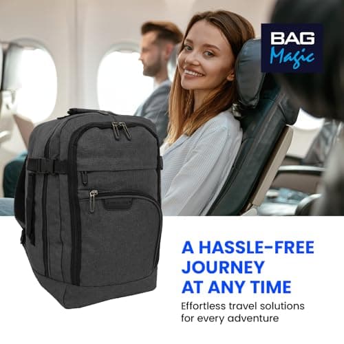 Bordlite Travel Underseat Cabin Approved Backpack, Lightweight Travel Rucksack, Premium Carry on Bag, 40x20x25cm - Dark Black — view 5