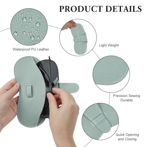 BUTBU Leather Sunglasses Case, Soft Leather Eyeglass Case, Portable Slim PU Glasses Cases, Spectacle Pouch Bag Cover, Lightweight Eyeglass Storage Bags for Women Men Travel (Mint Green) — view 3