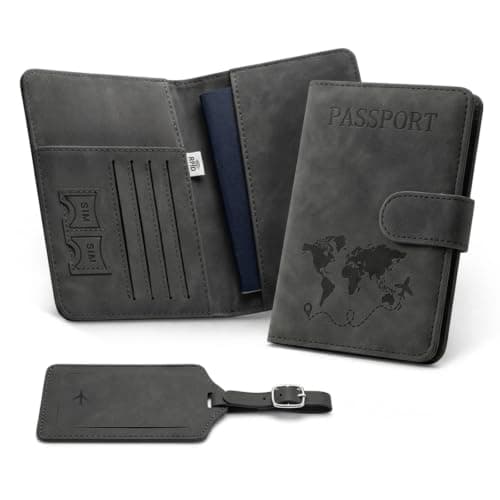 Passport Cover & Luggage Tag Set,Leather Passport Holder With RFID Blocking