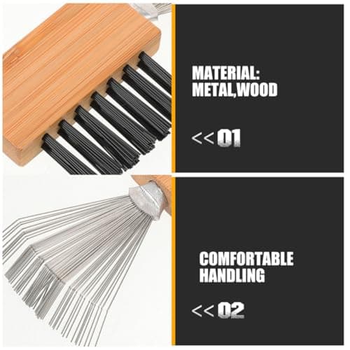 2pcs Hairbrush Cleaning Comb for Home and Travel, Beige Metal Wood — view 3