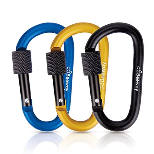 BEEWAY Locking Carabiner, 3 Pack Premium Aluminum Alloy D-Ring Carabiners Key Chain Clip Hook for Camping, Hiking, Traveling, Fishing, Backpack — view 2