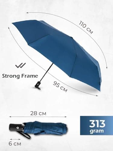 Windproof Travel Umbrella - Compact, Light, Full Automatic Open/Close - Folding Backpack Umbrella for Rain & Sun UV Preotection For Men & Women, Unbreakable 8 Fiberglass Ribs UK Design (Ocean Blue) — view 3