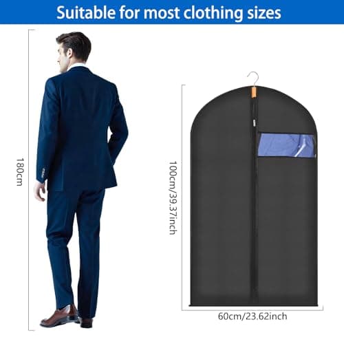 Sevenpers 6 Pack Suit Bags Garment Bags for Hanging Clothes 60x100cm Black — view 2