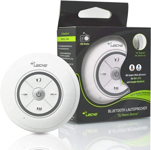LEICKE Bluetooth Shower Speaker, Dust/Steam/Waterproof, Portable Wireless Speaker with Suction Cup, Compatible with Siri & Google Assistant, 18W Surround Sound, White — view 3